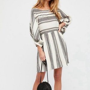 Free People Lily Striped Puff Sleeve Mini Dress Sz L
